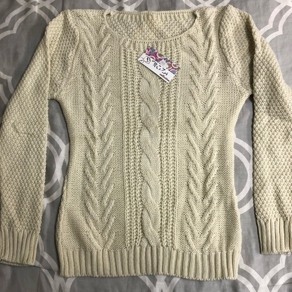 Off white cream Turkish wool Women’s sweater stretch crew neck Red Roza Brand - Picture 6 of 13